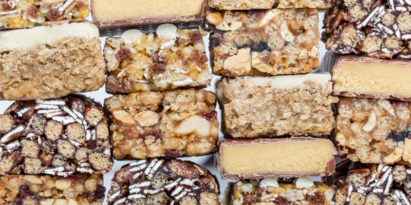 Nutrition and candy bars stacked